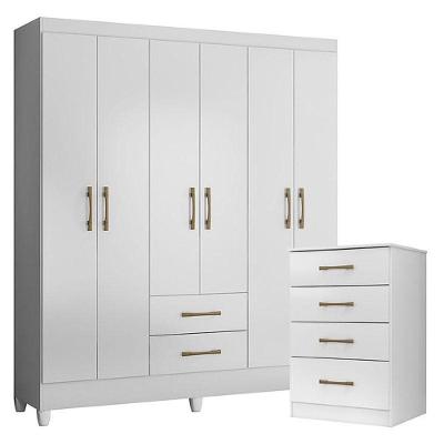 Guarda Roupa Casal Panamá E Cômoda Ms913 Branco Brilho – Moval