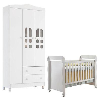 Berço Americano Mirelle E Guarda Roupa New Selena 3 Portas Branco Brilho – Carolina Móveis
