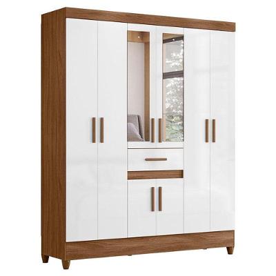 Guarda Roupa Casal Portugal 8 Portas Naturale Branco Com Espelho - Moval