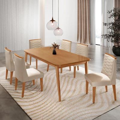 Mesa De Jantar Copper 180cm Tampo Mdf Com 6 Cadeiras Eloise Veludo Creme/naturalle/naturalle