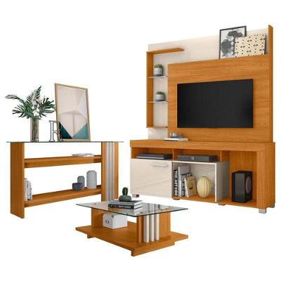 Estante Home Theater ícaro Com Aparador E Mesa De Centro Frizz Cinamomo Off White - Madetec