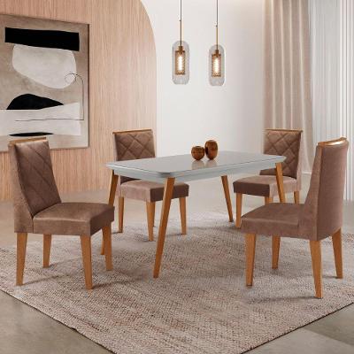 Mesa De Jantar Copper 120cm Mdf Vidro Com 4 Cadeiras Moderna Tork /off /naturale /serig Off