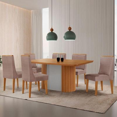 Mesa De Jantar Aspen 180cm Tampo Mdf Laminado 6 Cad Lisboa Linho Capuccino /naturale /off White