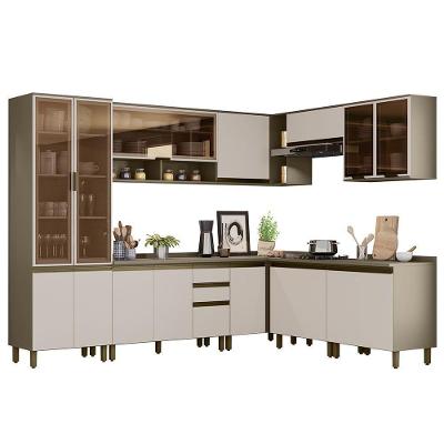 Cozinha Completa De Canto 9 Peças Connect Duna/cristal Com Cristaleira E Aéreo Vidro - Móveis Henn Duna/cristal