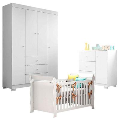 Quarto De Bebê Duda 4 Portas Com Berço Americano Lara Branco Brilho – Phoenix Baby