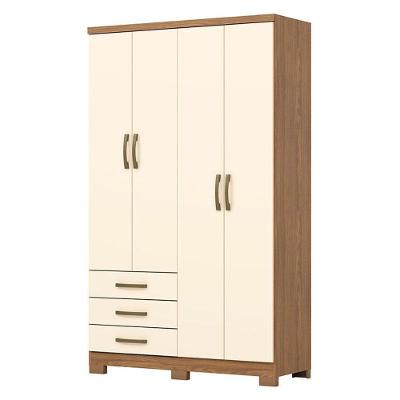 Guarda Roupa Solteiro Caju 4 Portas 3 Gavetas Nature Off White - Henn