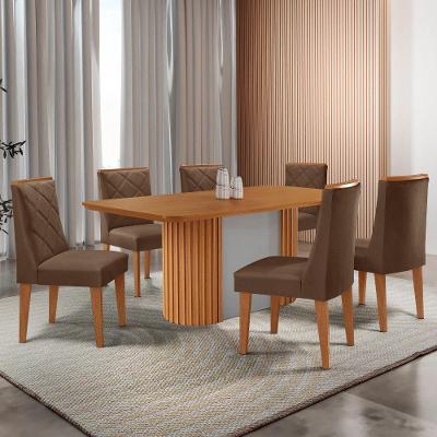 Mesa De Jantar Aspen 180cm Tampo Mdf Laminado Com 6 Cadeiras Veludo Marrom/naturale/off White