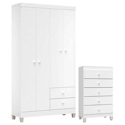 Cômoda Gaveteiro E Guarda Roupa 4 Portas Baby Kids Branco Flex – Incorplac