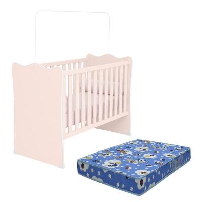 Berço Doce Sonho Rosa Acetinado Com Colchão Baby Physical - Qmovi Rosa Acetinado