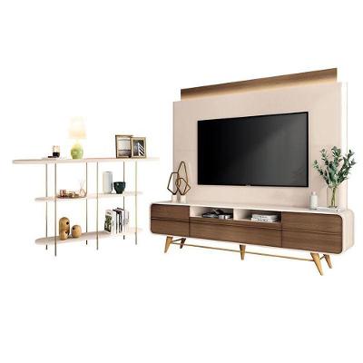 Estante Home Theater Nobre Off White Castanho E Aparador Infinity Off White– Hb Móveis