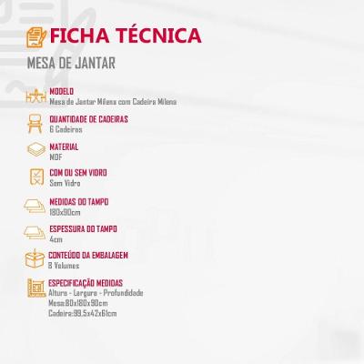 Conjunto Sala De Jantar Mesa Milena 180 6 Cadeiras Milena