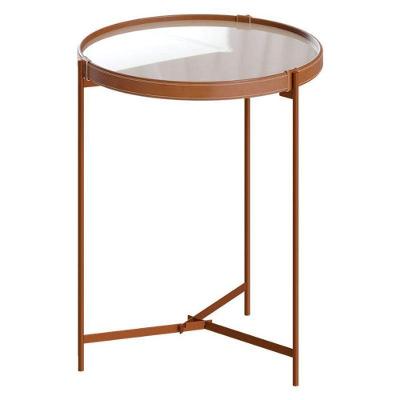 Mesa Lateral Aqua Grande Com Vidro Off White Cobre - Imcal