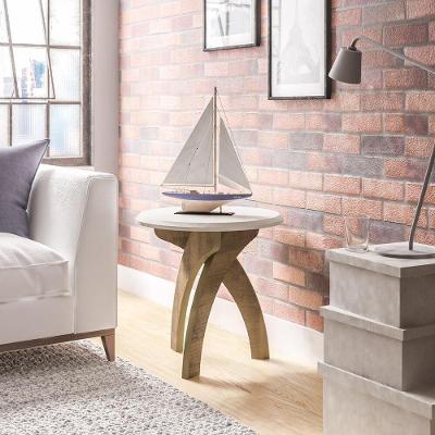 Mesa Lateral/Apoio Redonda 50Cm Multimóveis Cr45129 Off White/Pinho Off White/Pinho