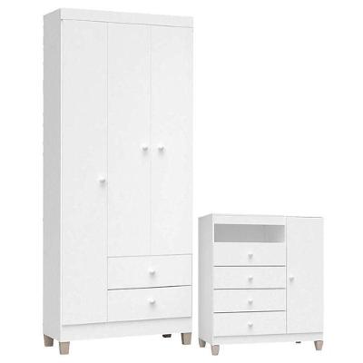 Cômoda E Guarda Roupa 3 Portas Ternura Baby Branco Flex – Incorplac