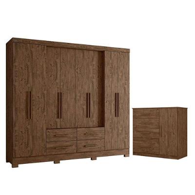 Guarda Roupa Casal San Lorenzo E Cômoda Vênus Castanho Wood Flex – Moval