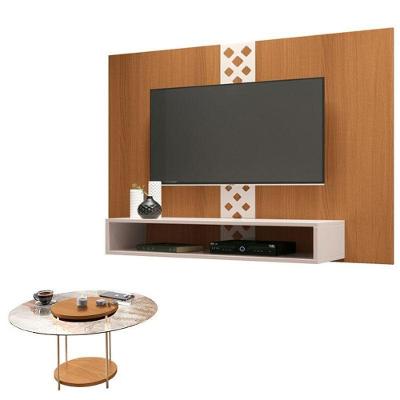 Painel Para Tv Home Suspenso Form Com Mesa De Centro Sky Com Tampo De Vidro Cinamomo Off White – Hb Móveis