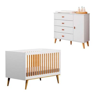 Berço Americano Ligia Com Cômoda Infantil Duda Branco Acetinado Bétula – Carolina Móveis