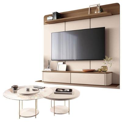 Home Suspenso Galax Castanho Off White E Kit Mesa De Centro Sky Off White- Hb Móveis