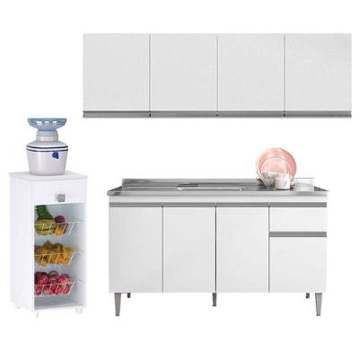 Balcão De Pia Tatiane 145 Cm E Armário Aéreo Andréia 4 Portas 160 Cm Com Fruteira Monalise Branco Brilho – Ajl