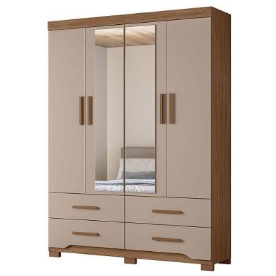 Guarda Roupa Solteiro Miami 4 Portas Carvalho Fendi Com Espelho - Moval