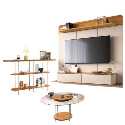 Home Suspenso Galax Cinamomo Off White E Aparador Infinity E Mesa De Centro Sky Com Tampo De Vidro Cinamomo- Hb Móveis