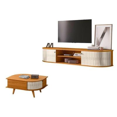 Rack Bancada Suspensa Algarve Com Mesa De Centro Indianápolis Cinamomo Off White – Madetec