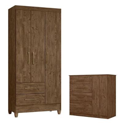 Guarda Roupa Solteiro Lima E Cômoda Vênus Castanho Wood Flex – Moval