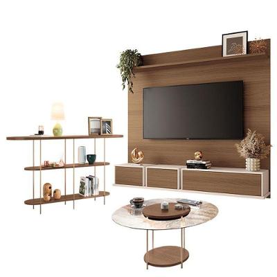 Home Suspenso Max Castanho Off White E Aparador Infinity E Mesa De Centro Sky Com Tampo De Vidro Castanho- Hb Móveis
