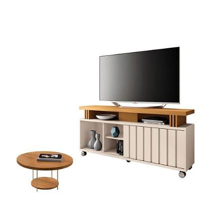 Rack Bancada Rivera 1.3 Com Mesa De Centro Sky Off White Cinamomo – Hb Móveis
