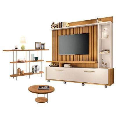 Estante Home Theater Titan Off White Cinamomo E Aparador Infinity E Mesa De Centro Sky Cinamomo - Hb Móveis