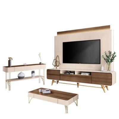 Estante Home Theater Nobre E Aparador Vivant E Mesa De Centro Cadenza Off White Castanho – Hb Móveis