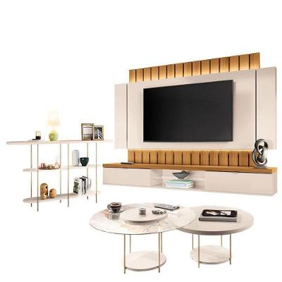 Home Suspenso Illusion 2.2 Cinamomo Off White E Aparador Infinity E Kit Mesa De Centro Sky Off White- Hb Móveis