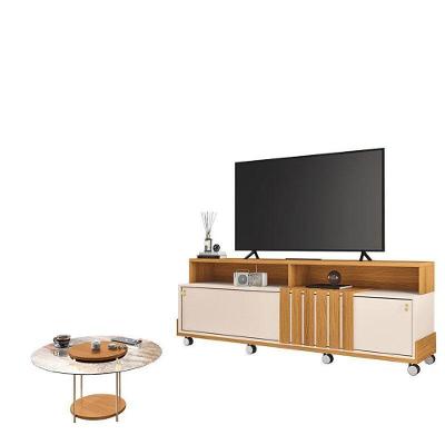 Rack Bancada Graci 1.8 Com Mesa De Centro Sky Com Tampo De Vidro Off White Cinamomo – Hb Móveis