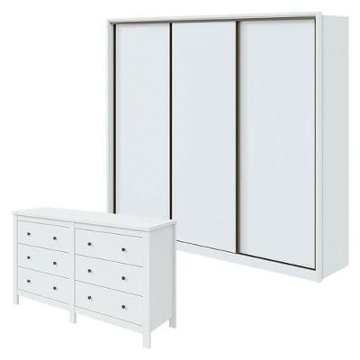 Guarda Roupa Spazio 270 E Cômoda Maggiore Branco Brilho - Lopas