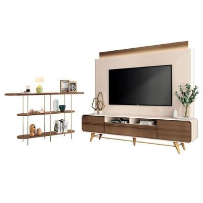 Estante Home Theater Nobre Off White Castanho E Aparador Infinity Castanho – Hb Móveis