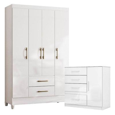 Guarda Roupa Solteiro Paraty E Cômoda Vênus Branco Flex - Moval