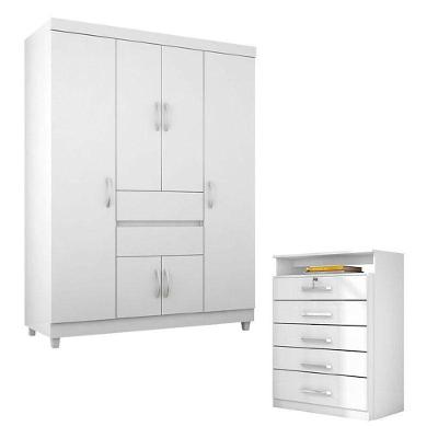Cômoda Triunfo E Guarda Roupa Solteiro Ecom 2 Branco Flex - Demóbile
