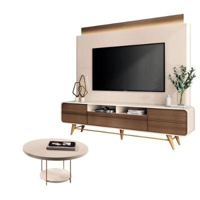 Estante Home Theater Nobre Off White Castanho E Mesa De Centro Sky Off White– Hb Móveis