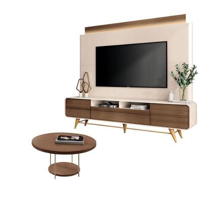 Estante Home Theater Nobre Off White Castanho E Mesa De Centro Sky Castanho – Hb Móveis