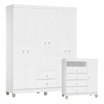 Cômoda E Guarda Roupa 6 Portas Baby Kids Branco Brilho – Incorplac