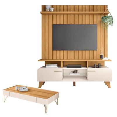 Rack Bancada Essenza E Painel Link 1.6 Com Mesa De Centro Cazenza Off White Cinamomo – Hb Móveis