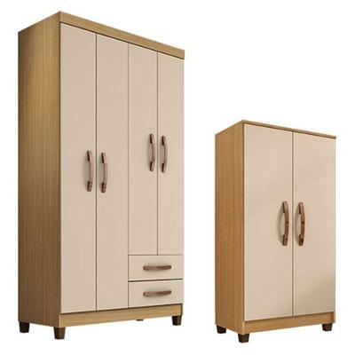 Guarda Roupa Solteiro Modena Com 4 Portas E Armário Multiuso Egito Carvalho Americano Off White – Incorplac