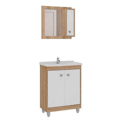 Gabinete Banheiro Com Cuba E Espelheira 60Cm Multimóveis Vcr10058 Castanho Argel/Branco