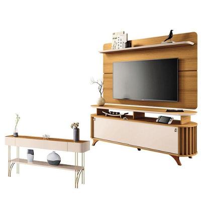 Rack Bancada Alba Com Painel Curv Com Aparador Vivant Cinamomo Off White – Hb Móveis