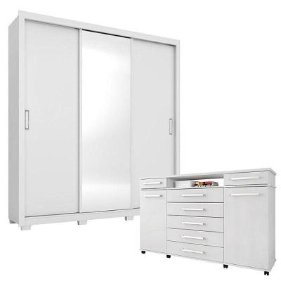 Cômoda London E Guarda Roupa Casal Residence Branco Com Pés - Demóbile