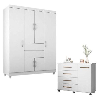 Cômoda Flora E Guarda Roupa Solteiro Ecom 2 Branco Flex - Demóbile