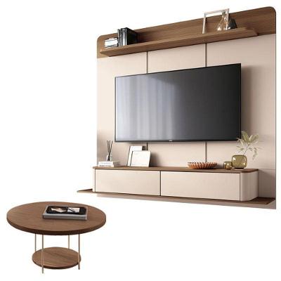 Home Suspenso Galax Castanho Off White E Mesa De Centro Sky Castanho- Hb Móveis