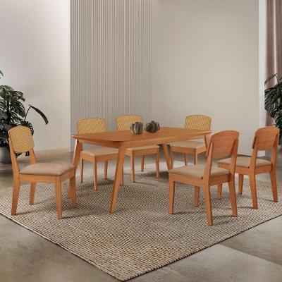 Mesa De Jantar Copper 180cm Tampo Mdf Laminado 6 Cadeiras Turim 07/naturalle/naturalle