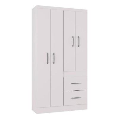 Guarda Roupa Solteiro Milão 4 Portas Branco Brilho – Poquema