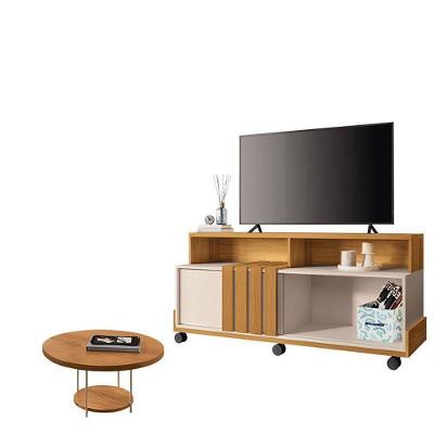 Rack Bancada Graci 1.3 Com Mesa De Centro Sky Cinamomo Off White – Hb Móveis